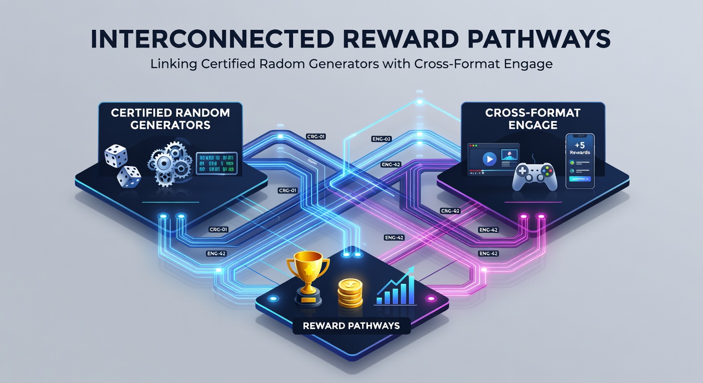 Analytics dashboard displaying interconnected reward pathways and cross-format engagement metrics from certified random generators in mobile gaming