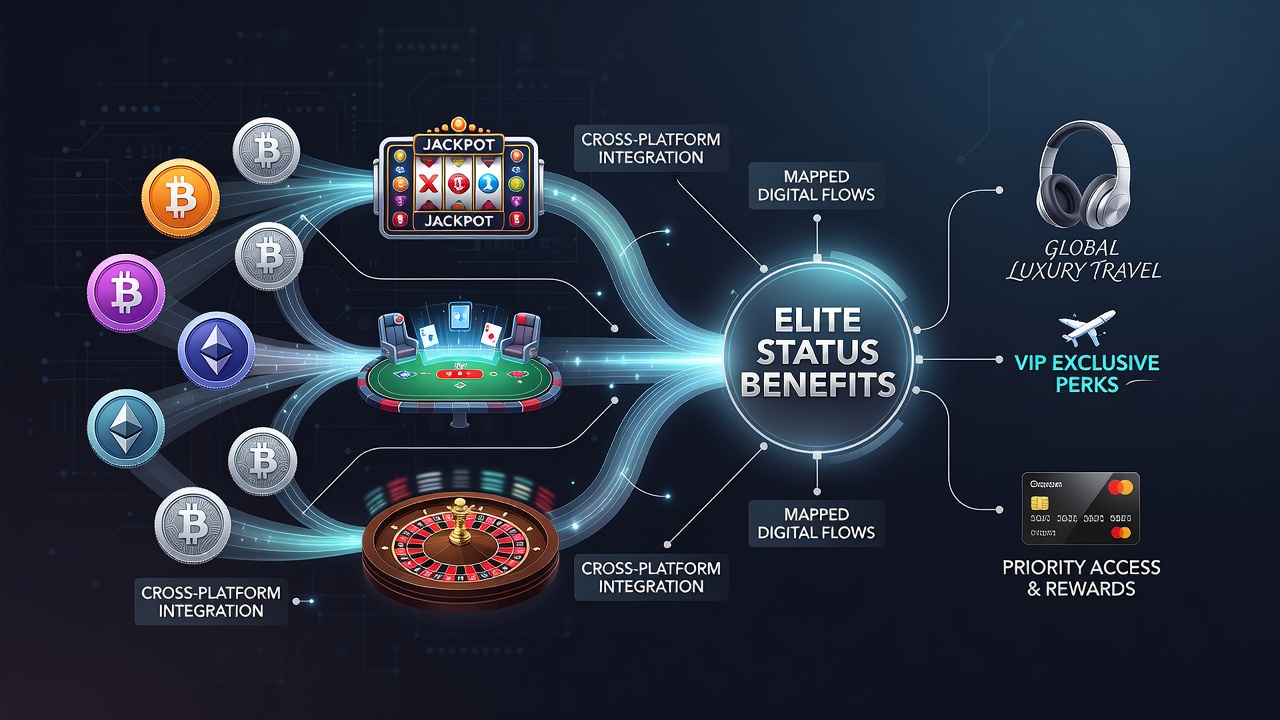 Cross-platform casino interface showing loyalty progression linked to digital payments