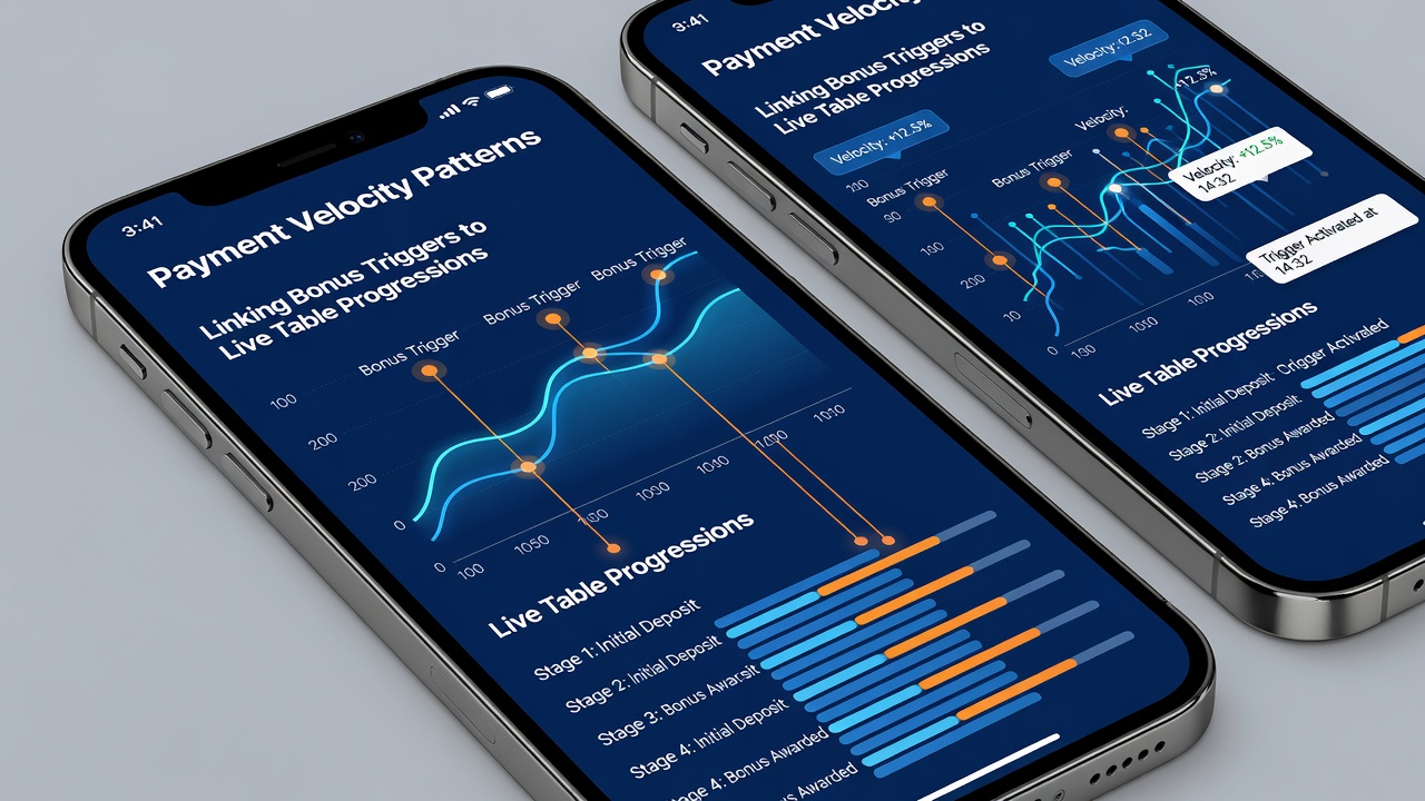 Data visualization of payment speeds influencing live table bonuses on handheld screens